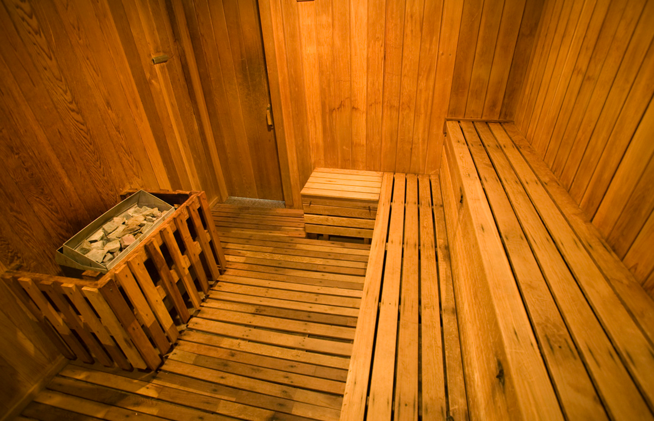 Locker, shower areas, and a sauna.
